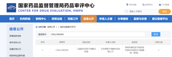 ▲国家药监局官网：瑷格干细胞“人脂肪间充质干细胞注射液”获临床试验默示许可