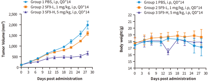 图8. 利用淋巴癌（Raji）CDX模型进行抗人CD47抗体药效验证实验