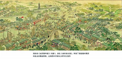     《姑苏繁华录》（局部）再现了清乾隆时期苏州各业的繁盛景象。选自《江南市镇的早期城市化》