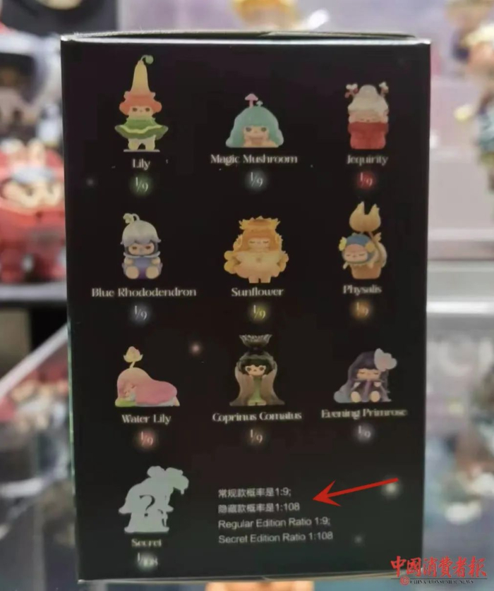 ▲实体店的玩偶盲盒都标明了抽出概率。李燕京/摄