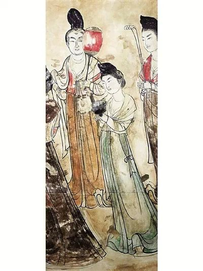 ▲唐代永泰公主墓壁画中绘有手捧波斯风格高足杯的侍女。