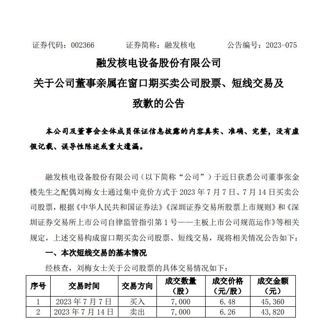 融发核电公告截图