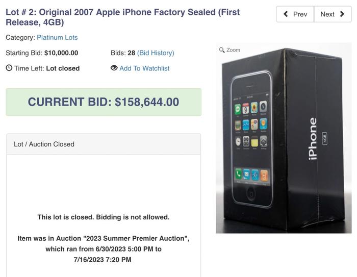 罕见4GB 初代苹果iPhone 未拆封手机被拍卖，以15.8 万美元天价刷新世界 