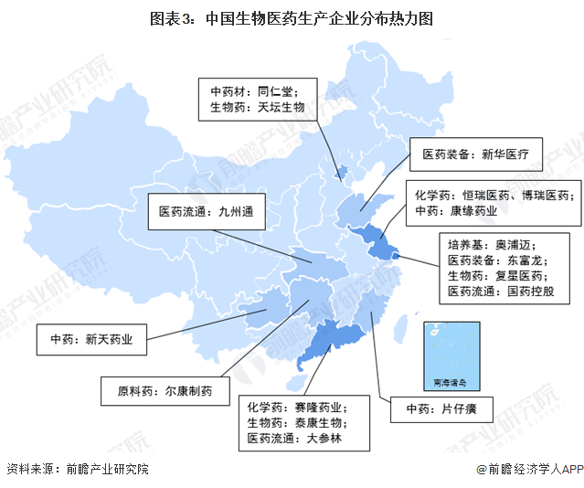 生物医药产业园区分布图：江苏、广东、山东位列前三