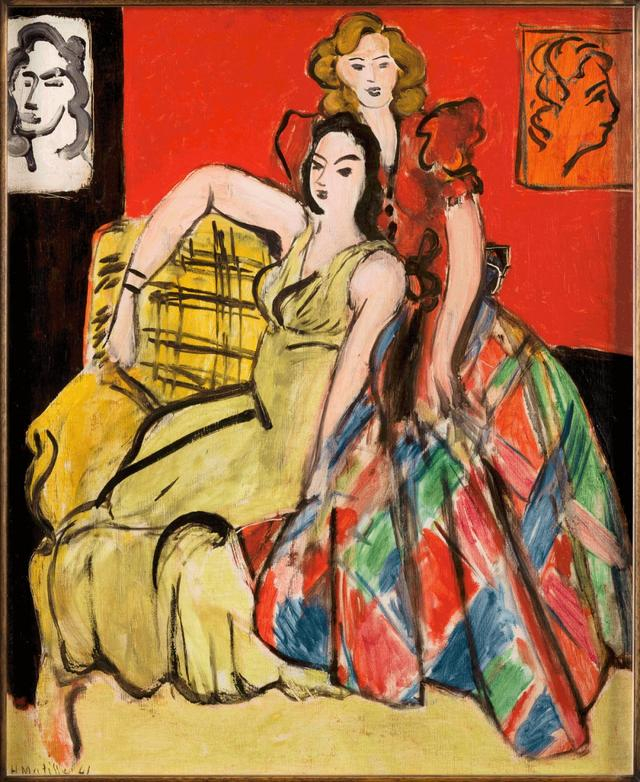 马蒂斯 《两位女孩，黄色裙与苏格兰格纹裙》布面油彩1941年（图源：UCCA）