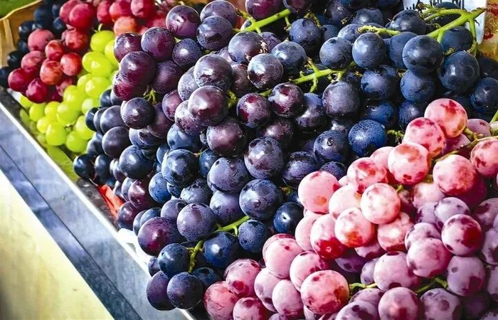 晶莹剔透的葡萄摆放在水果摊位上。南宁日报记者 叶子榕 摄