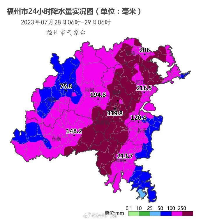 福清东张镇累计雨量444.5毫米