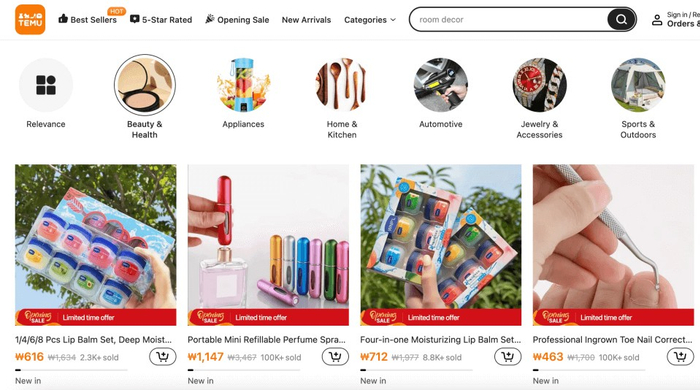 Temu韩国站上售卖的杂货图源：Temu