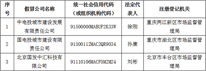 假冒中国电力投资有限公司名义注册成立的公司清单/图源：国家电投集团