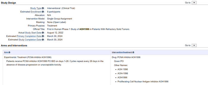（试验目标信息，来源：clinicaltrials.gov）