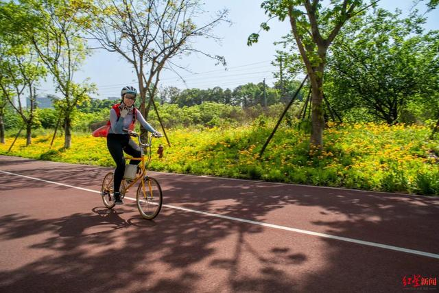 ▲黄诗琪在绿道上骑行