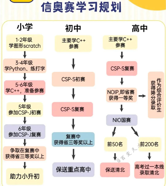 有培训中心归纳出信奥赛的学习规划/图源：百变天才机器人编程