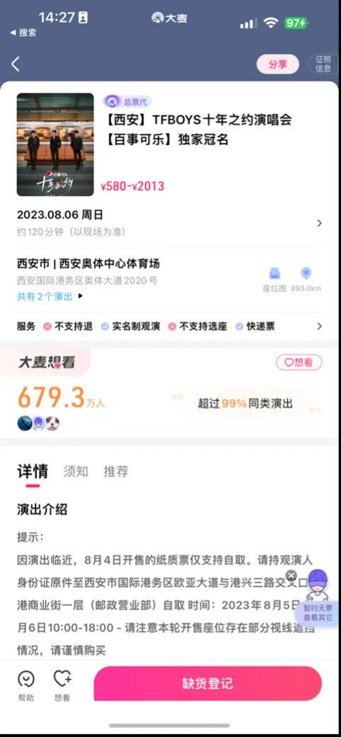 截至发稿前，大麦网显示有679.3万人想看 图片来源：大麦网截图