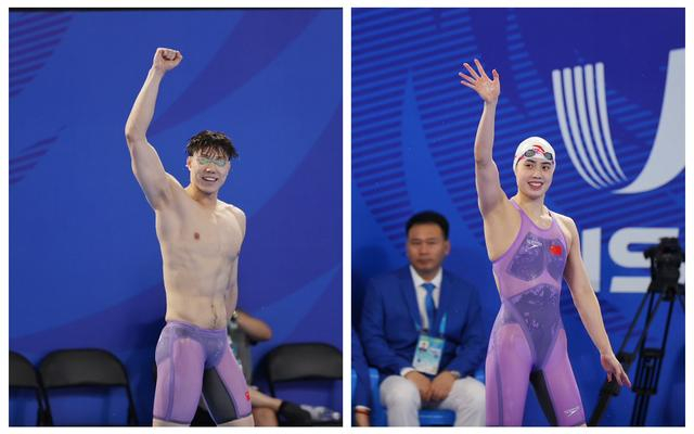张雨霏（右）、覃海洋领衔的中国游泳队表现出色。  新京报记者 王飞 摄