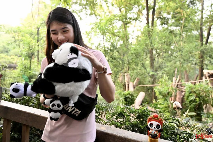 张雨霏抱着“花花”毛绒玩具爱不释手