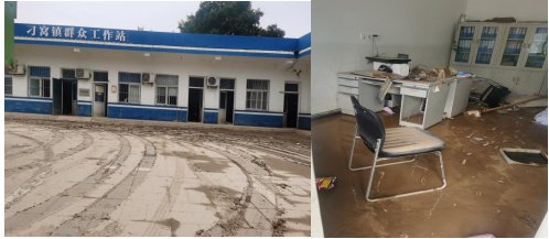 镇政府办公区水位刚刚退下（财联社记者拍摄）