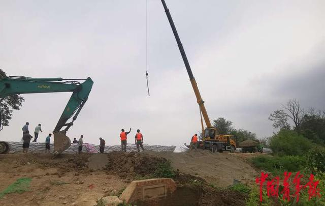 8月8日，大清河河堤。各方救援力量正在加固河堤。中青报·中青网见习记者赵丽梅/摄