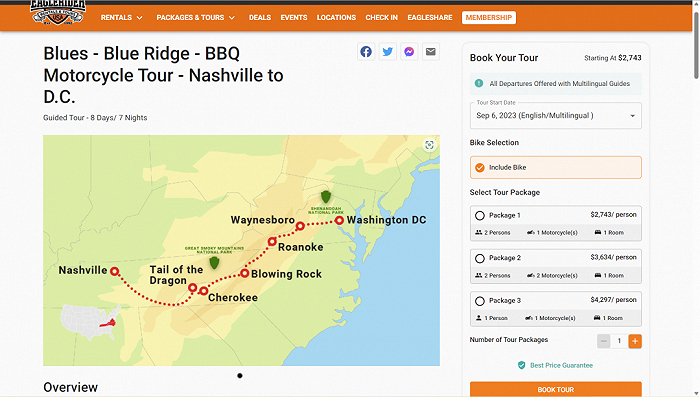 Eagle Rider BBQ Motorcycle Tour 线路