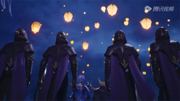 守卫驱魔关的人类一起放孔明灯祈愿