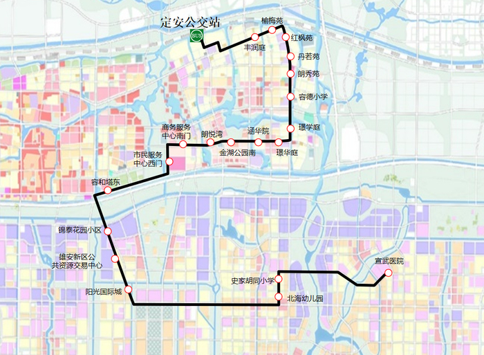 宣武医院—定安公交站线路图