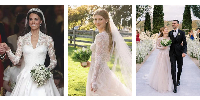 左：凯特王妃手捧铃兰    中右：比尔盖茨之女手捧铃兰 