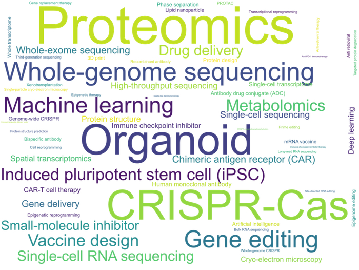 关键技术点词云图（技术点单词大小与资助总金额成正比）