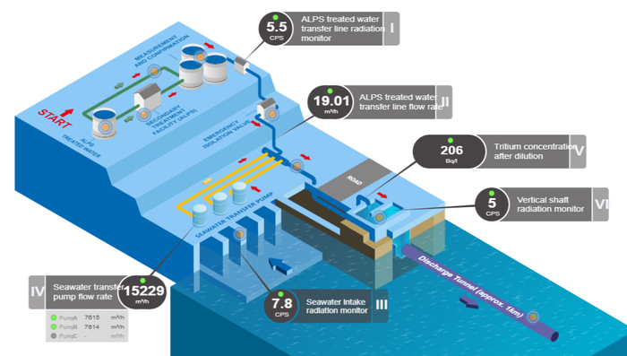 福岛核污水排放部分实时数据 截图自IAEA官网