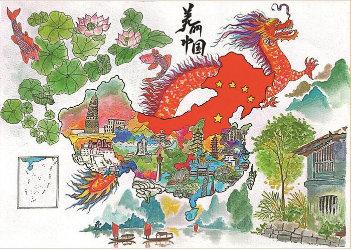     手绘地图《美丽中国》    （镇江市索普初级中学赵筱诺 15岁）