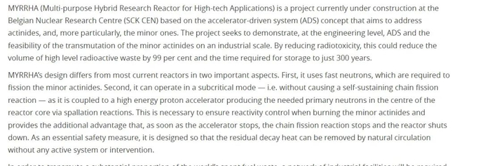国际原子能机构对比利时MYRRHA实验项目的收录截图