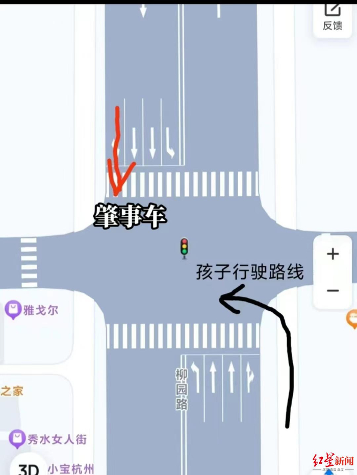 ▲谷女士在社交平台上发布的事故双方行驶路线图