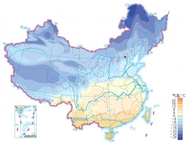 分级设色的中国年平均气温分布图 图片源自中国地理出版集团