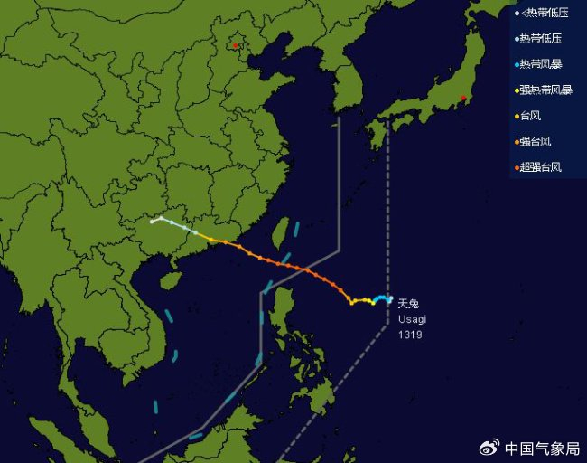 1319号台风“天兔”路径图