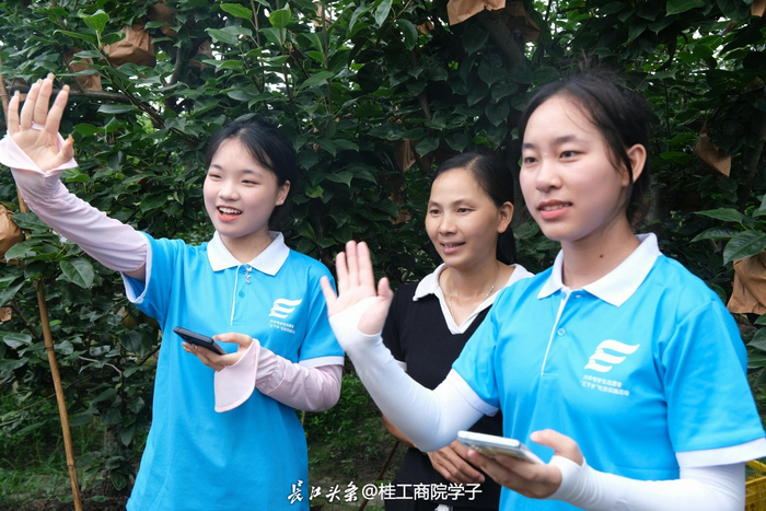 ▲桂林理工大学商学院实践团在广西壮族自治区桂林市灌阳县黄关镇东阳村开展助农爱农直播活动。长江头条用户@桂工商院学子 供图