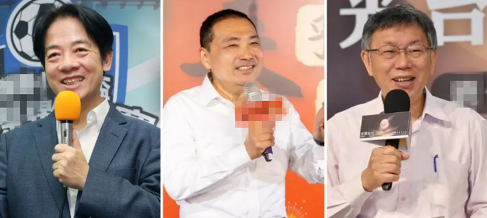 　　2024年台湾地区领导人选举民进党参选人赖清德（左）、中国国民党参选人侯友宜（中）、民众党参选人柯文哲（右）。（图片来源：台湾“中天新闻网”）