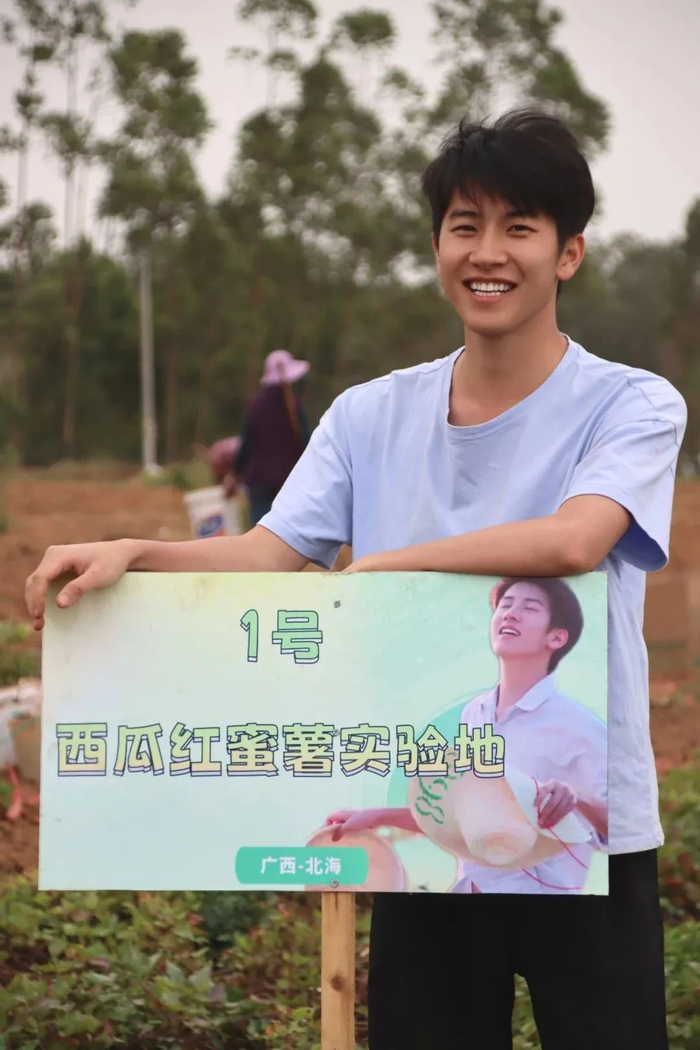 在红薯实验地里的赖家益。