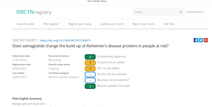 （注：牛津大学研究司美格鲁肽对阿尔茨海默病的影响）