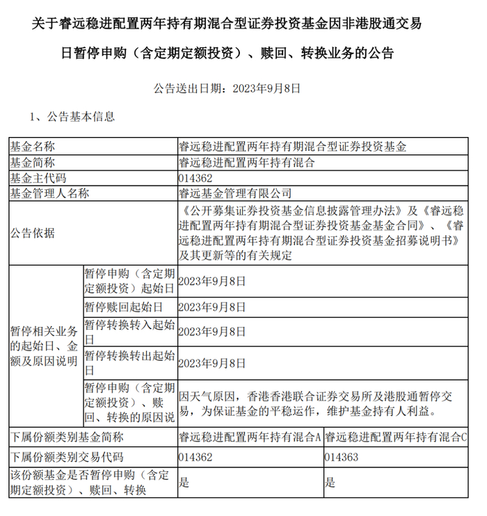 公告来源：睿远基金官网
