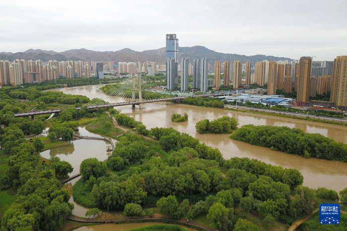 　　7月3日，在兰州市安宁区拍摄的黄河沿岸的银滩湿地公园（范培珅/摄）