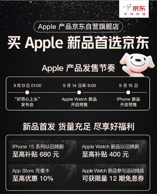 京东9月15日开启iPhone 15系列新品预售部分产品支持同城速配最快1小时