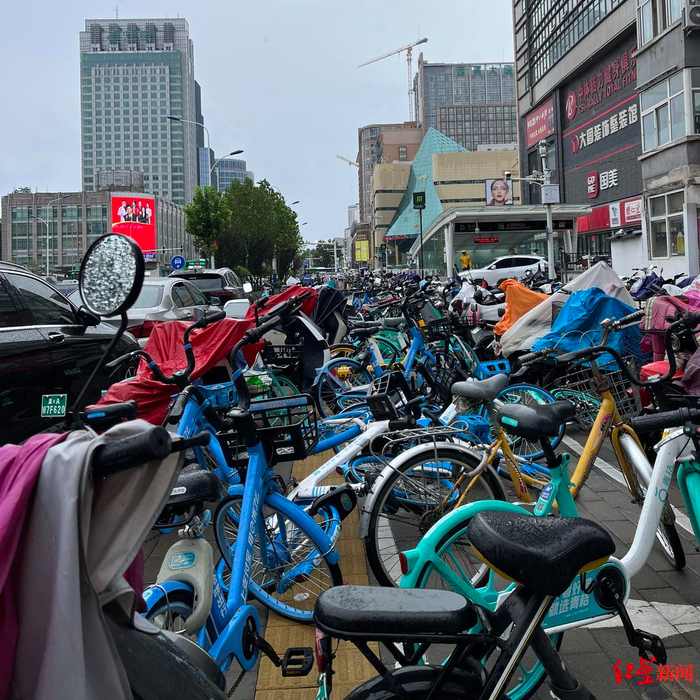 ▲石家庄街头停放的共享单车 