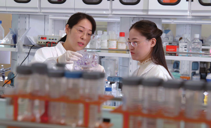 马瑜婷（左）和学生在实验室