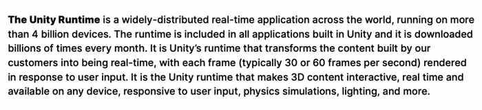 （Unity官方对于Unity Runtime的定义 来源/Unity 2023Q1 Sharehold Letter）