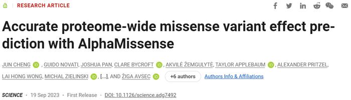 Accurate proteome-wide missense variant effect prediction with  AlphaMissense