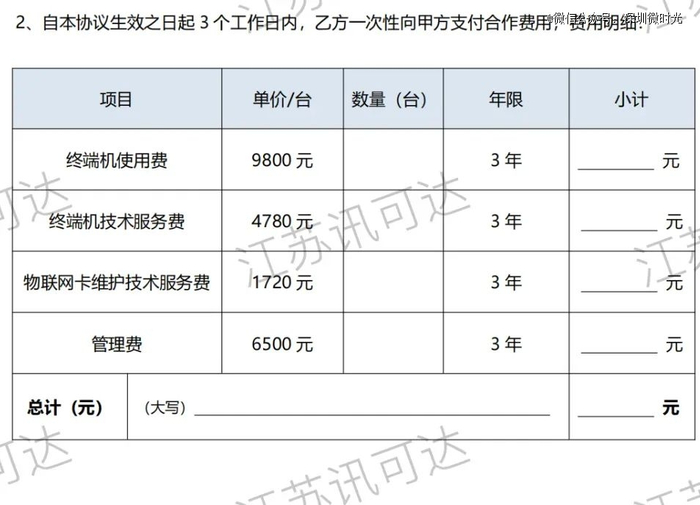 经理发来的合同中的费用明细