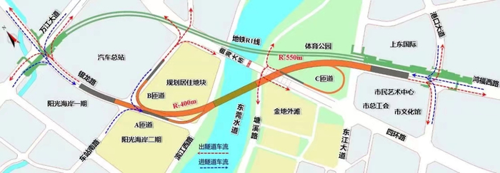 ▲工程建成后的交通指引示意图