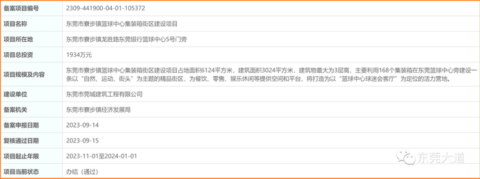 ▲今天，项目已经备案