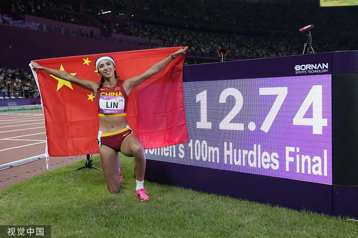 杭州亚运会女子100米栏决赛，中国选手林雨薇夺冠。