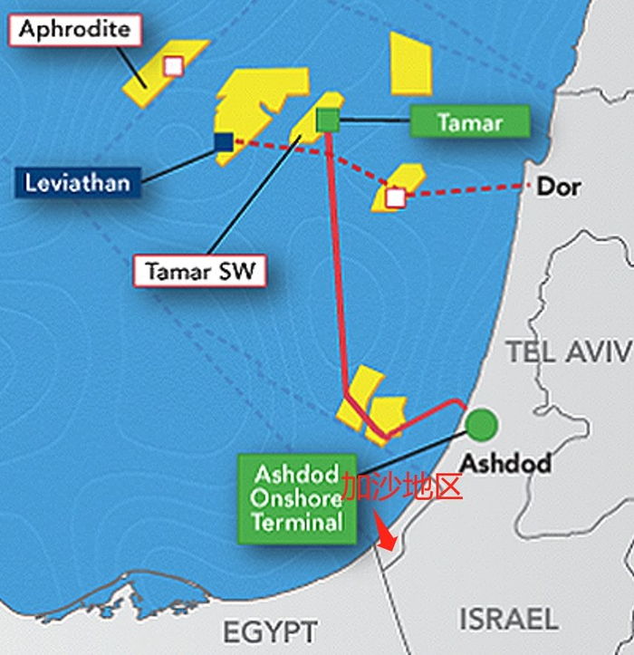 （Tamar、Leviathan天然气项目位置图，来源：Natural Gas Intelligence）