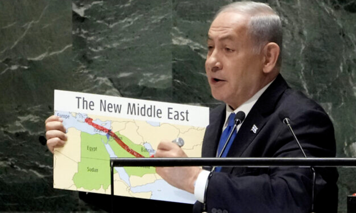 内塔尼亚胡在联合国演讲。（图源：社交媒体）