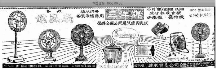图注：1958年三洋电机在香港推出系列产品，包括收音机